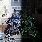 Kaleido Space Kids Comforter Set Full Size for Boys, Glow in The Dark Gamer Bedding Set 1 Comforter, 1 Decor Pillow, 2 Pillow Shams