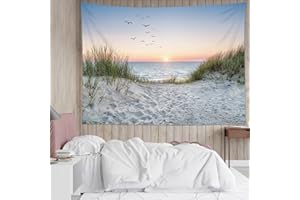 HVEST Ocean Beach Tapestry Wall Hanging, Sunset Seabird and Beach with Grass Wall Tapestry Natural Landscape Tapestries for Bedroom Living Room Dorm Decoration, 60x40 Inches