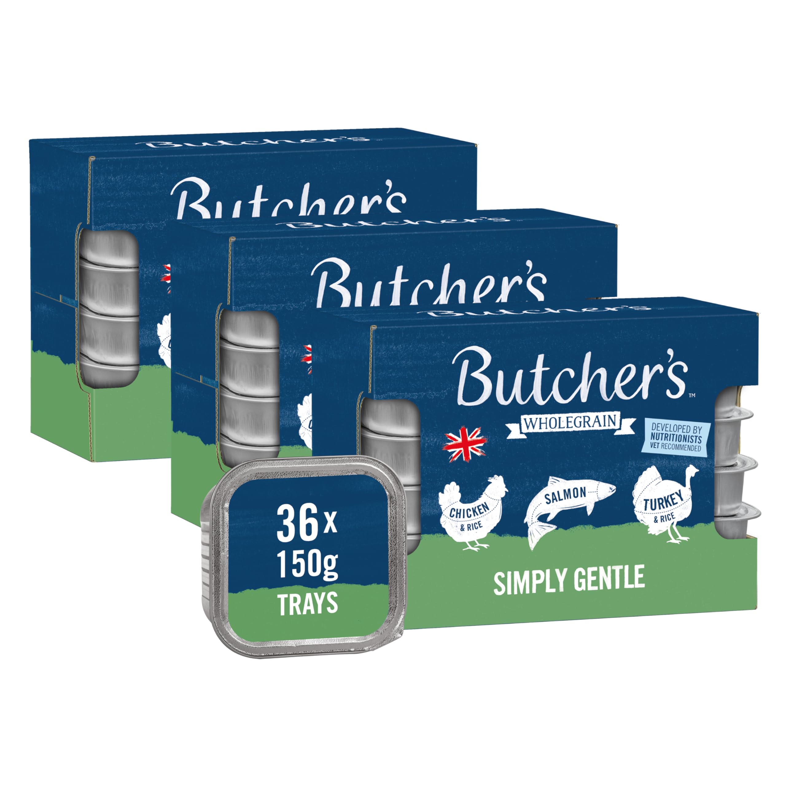 Butcher's Complete Wet Tray Adult Dog Food Simply Gentle Pack 12x150g - Chicken, Salmon & Turkey