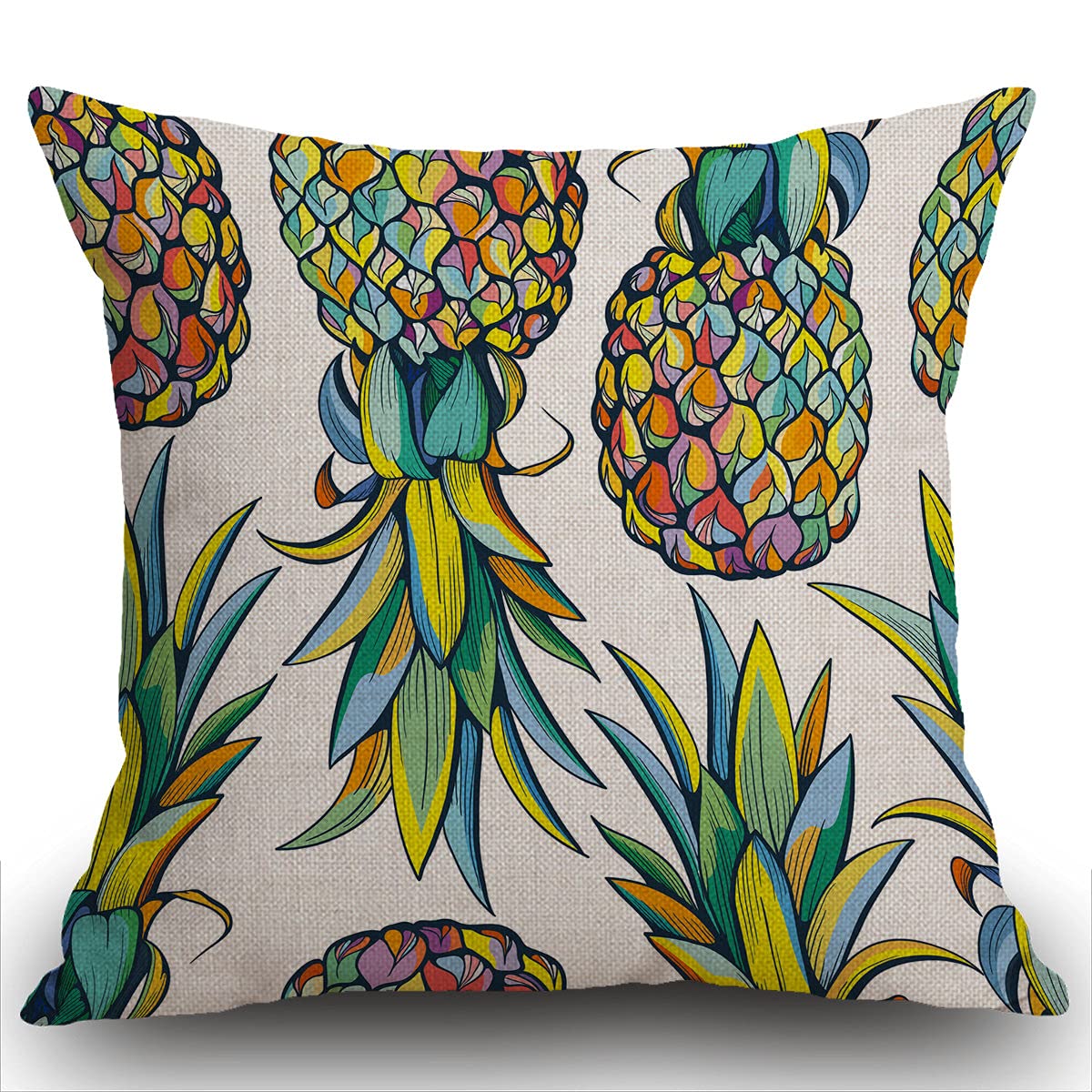 Smooffly Colorful Pineapple Cushion Cover,Seamless Pattern Design Art Soft Linen Pillow Case for Decorative Bedroom/Livingroom/Sofa/Farm House - Couch Pillow Cover 18x18 Inch 45 x 45 cm