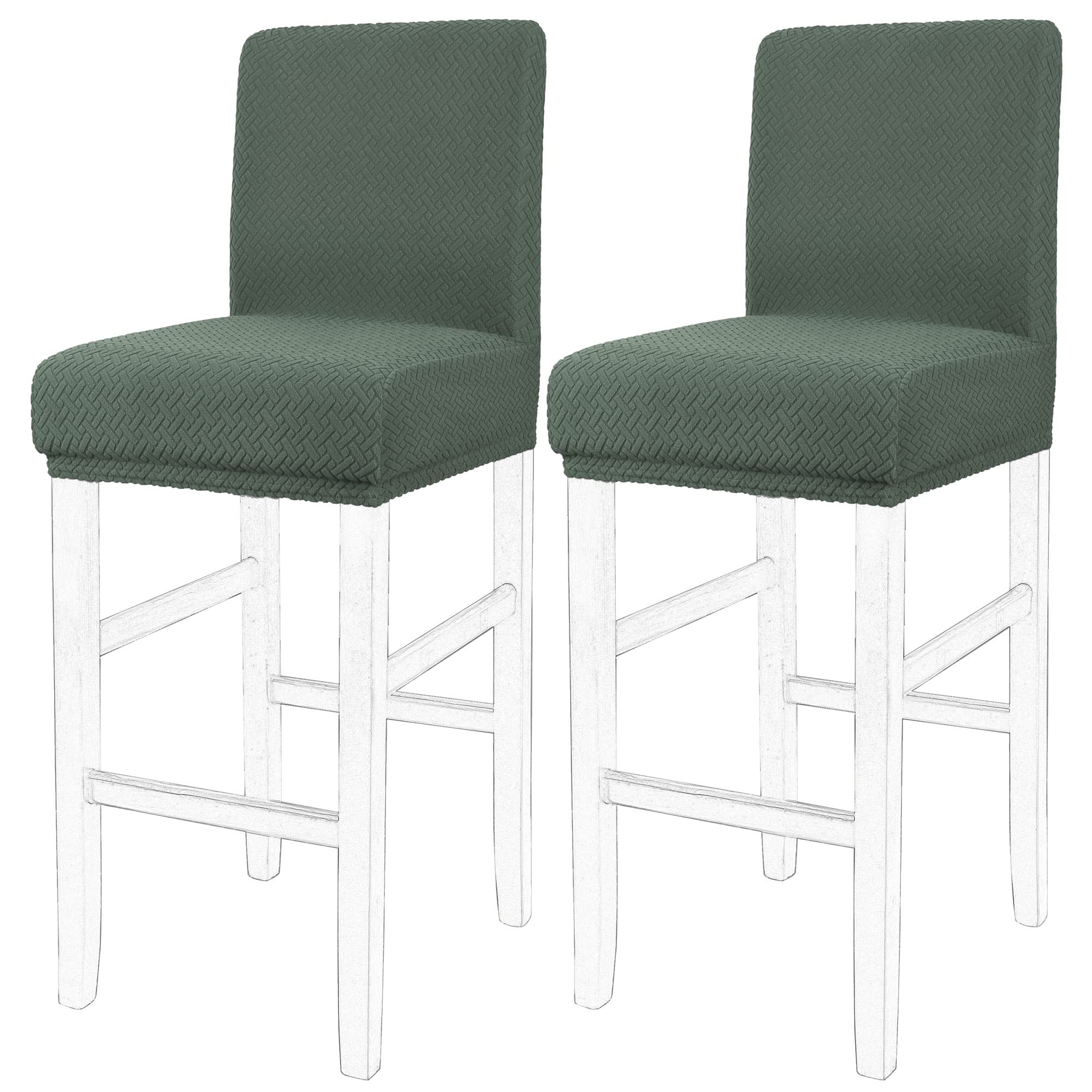 PiccoCasa Stretch & Removable Dining Chair Covers for Pub Counter, Set of 2 Bar Stool Covers with Elastic Bottom - Spandex Short Back Chair Covers Protector Dark Cyan