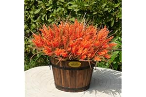 MAXKES 20 Bundles Artificial Plants Outdoor, UV Resistant Fake Flowers, Realistic Faux Lavender Shrubs for Porch Garden Window Box Home Decoration (Fall Orange)
