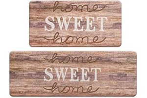 ROSMARUS Sweet Home Kitchen Rug Set 2 Pieces, Cushioned Anti-Fatigue Kitchen Floor Mats Waterproof Easy to Clean Comfort Standing Kitchen Mat Set (Brown)