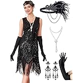 MTITE 1920s Flapper Dresses for Women, Great Gatsby Dresses Roaring 20s, Fringed Sequin Costume with Accessories Set