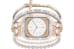 FANCYWRIST Boho Bracelet & Case Compatible with Apple Watch Band 40mm 44mm 45mm 46mm 41mm 38mm 42mm(S11 S10) Women, Dressy beaded Handmade Leather Strap for iWatch Series11 10 9 8 7 6 5 4 3 2 1 SE