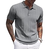COOFANDY Mens Knit Polo Shirts Short Sleeve Ribbed Textured Polo Shirt Lightweight Casual Golf Shirts Collared T Shirt