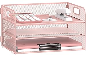 Supeasy 3 Tier Paper Organizer with Handle, Mesh Desk Organizer Letter Tray, Paper Tray File Organizer for A4 File Folder, Pi