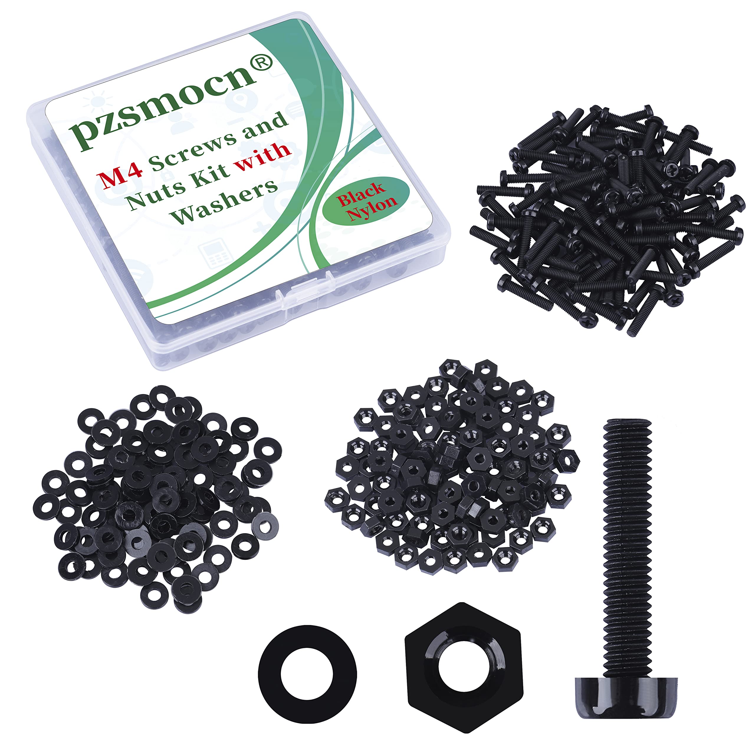 Pzsmocn 300 Pieces/100 Sets M4*20 mm Plastic Black