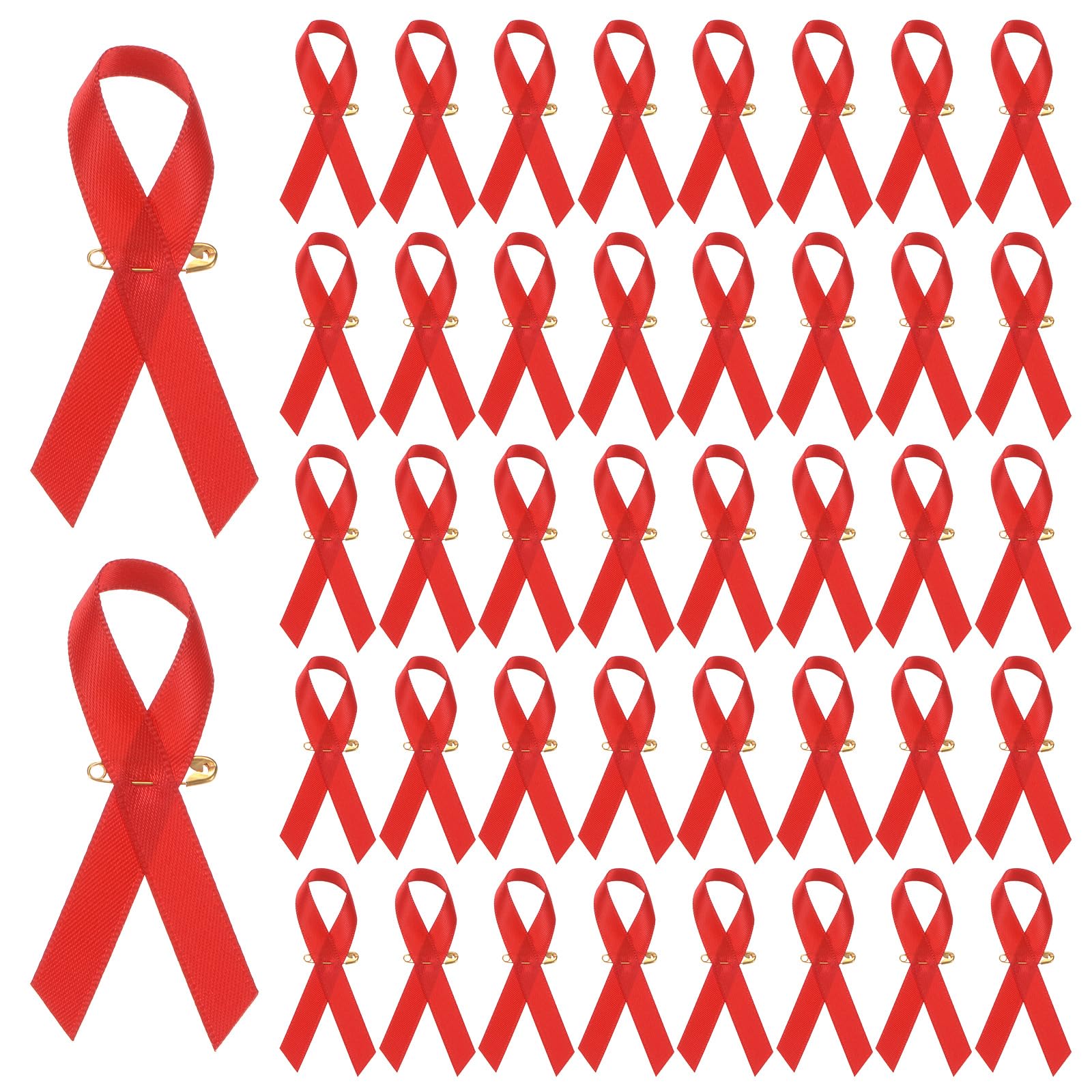 M METERXITY 200-Pack Red Awareness Ribbons, Satin Ribbon with Safety Pins for Charity Public/Social Event/Party/Clothing Decoration, Hope Faith Awareness Lapel Brooch