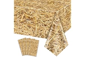 4 Pcs Straw Tablecloths Rectangular Straw Table Cover Waterproof Farm Table Cloth Hay Stacks for Farm Party Decorations Cowbo