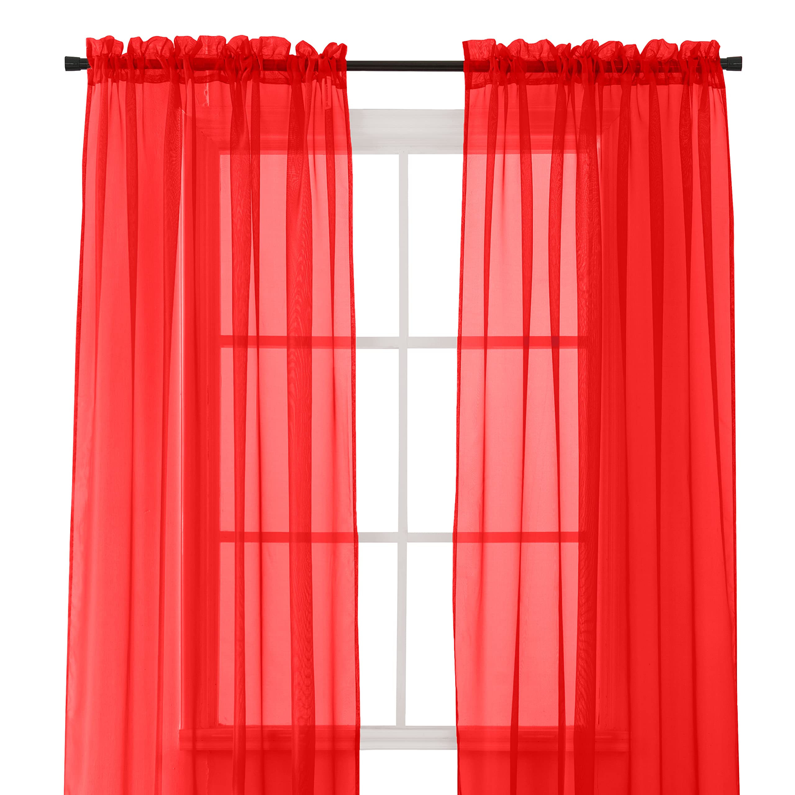 Elegant Comfort 2-Piece Sheer Panel with 2inch Rod Pocket - Window Curtains 60-inch Width X 84-inch Length - Red