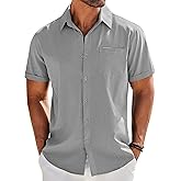 COOFANDY Mens Shirts Short Sleeve Casual Beach Summer Fashion Grey