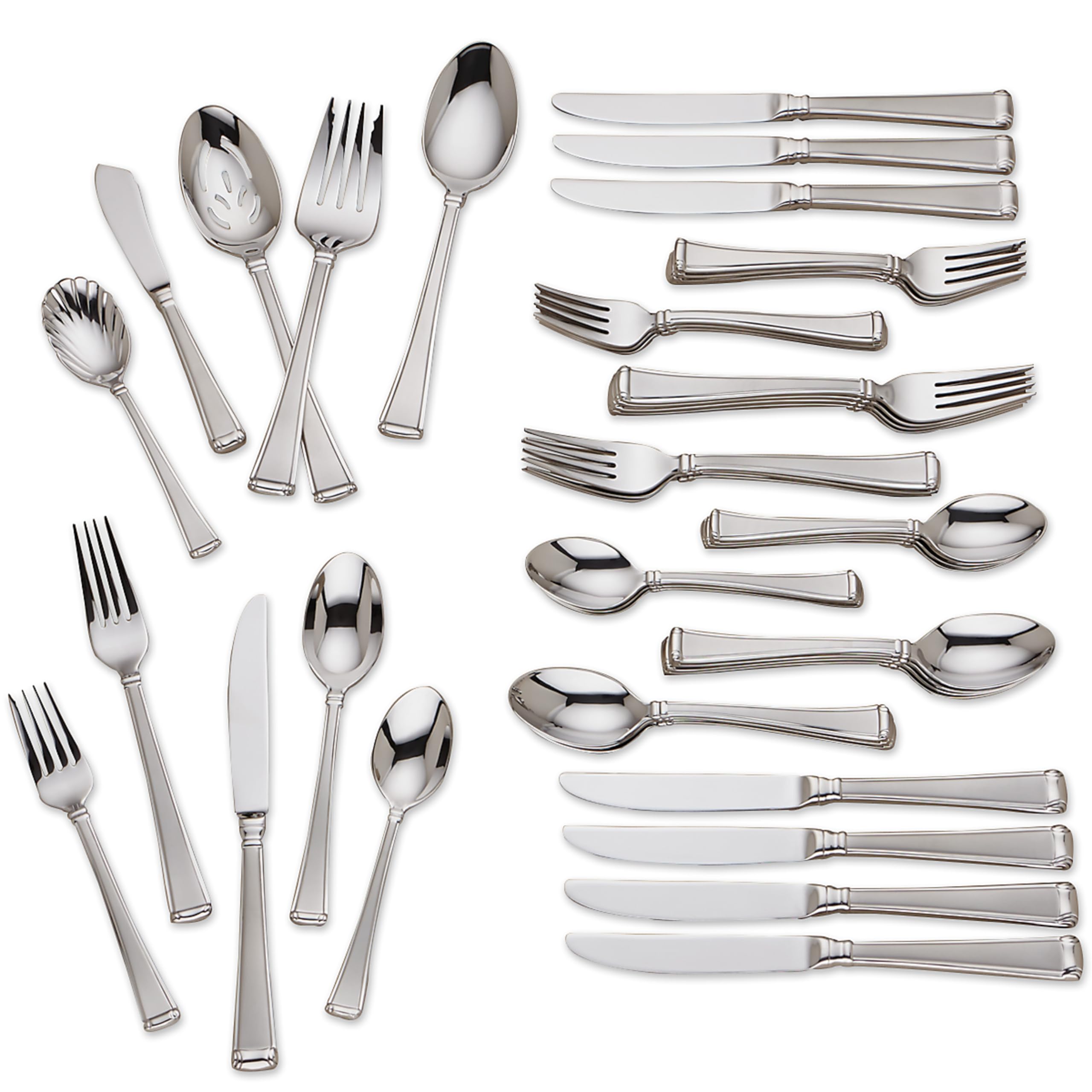 Gorham Column Frosted 45-Piece Flatware Set, Stainless Steel, 6.6 LB
