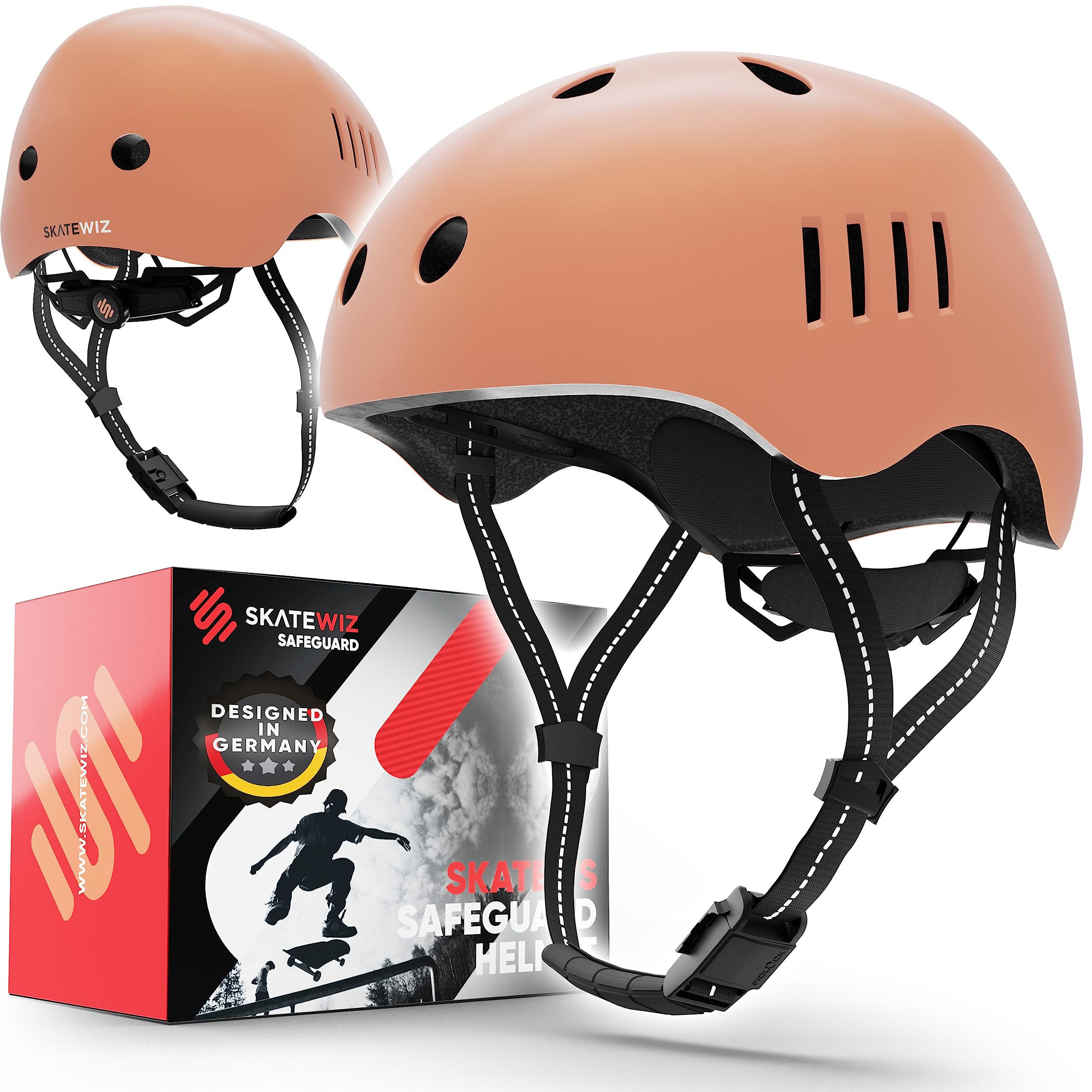 SKATEWIZ Kids Helmet in 12 cool designs - Skateboard Helmet, BMX Helmet, Kids Bike Helmet - Extremely Lightweight Bike Helmets for Kids developed by a German Manufacturer, CORAL, S - 49-53cm