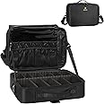 MONSTINA Travel Makeup Train Case,13.8 inches Large Cosmetic Case,Makeup Brush Holder Organizer and Storage with Adjustable Dividers and Shoulder Strap (Black)