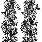 Artificial Hanging Willow Vine Twigs, 2Pcs 5.8 FT Halloween Fake Garland Willow Leaves Ivy Plants, Black Silk Faux Greenery Plant for Garden Wedding Birthday Thanksgiving Decor Home Party