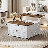 HOOBRO Lift Top Coffee Table with Storage, 31.5" Large Square Coffee Table with 2 Drawers, Large Hidden Space, White Farmhous