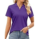 SMENG Women's Polo Shirts Cotton Pique Short Sleeve Summer Tops Collared V-Neck Work,Casual,Golf Shirt