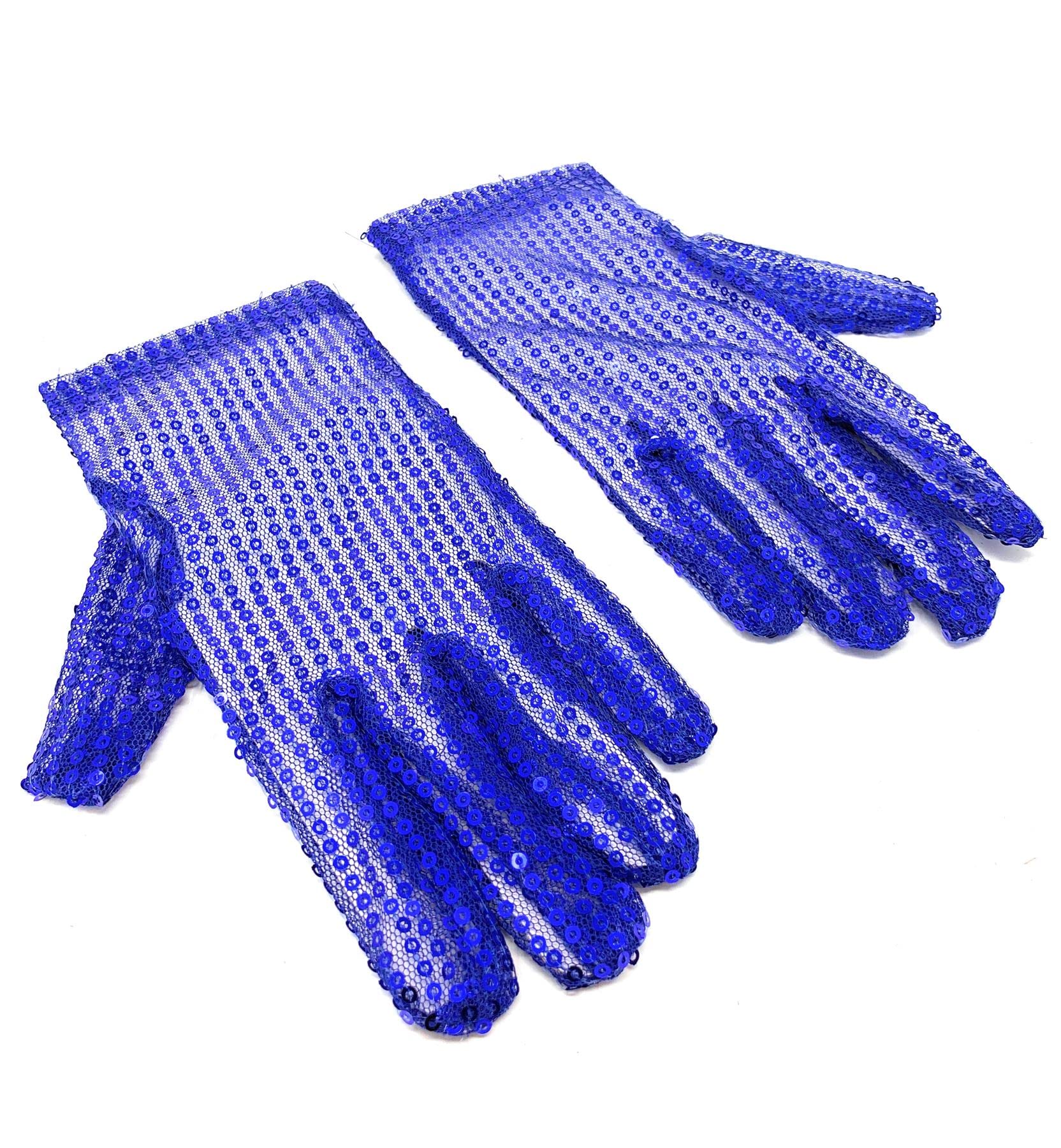 Cadoline Blue Womens Sequin Polyester Fancy Dress Gloves 22cm