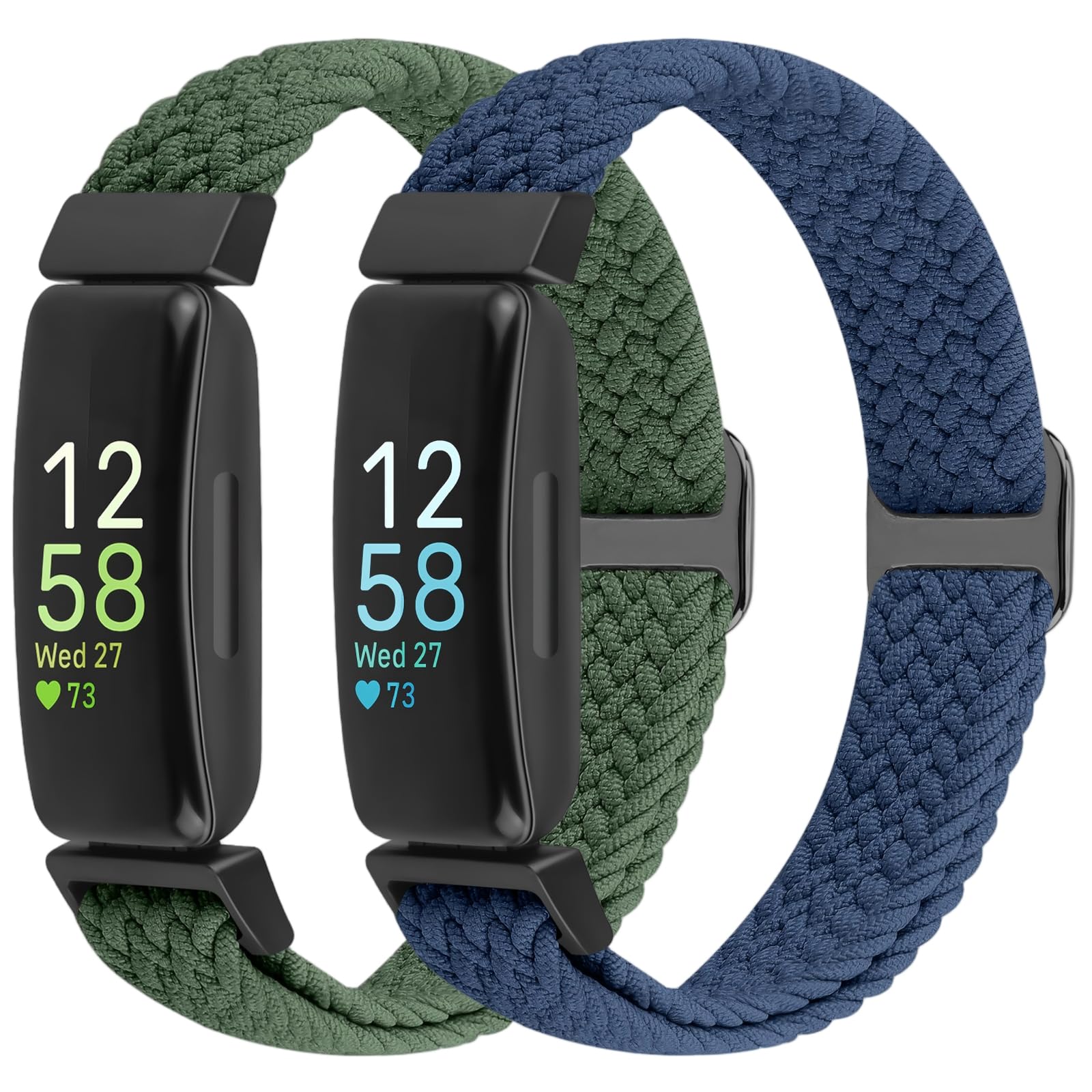 BTTNG 2 Pack Elastic Braided Straps Compatible with Fitbit Inspire 3, 2, HR, Ace 3, 2 Women, Men, Kids, Adjustable Stretchy Wristbands Loop Sports Replacement Band