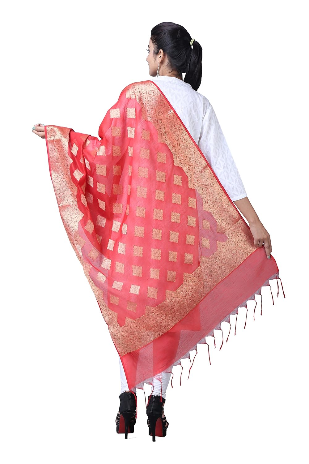 angelfab women's banarasi silk chanderi dupatta (dup10, red, free size)