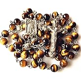elegantmedical CATHOLIC Tiger Eye & Silver Rose Beads ROSARY CROSS crucifix necklace