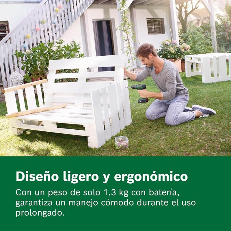Furadeira e chave de fenda sem fio bosch home and garden universaldrill, 18 v, 2 baterias, sistema 18 v, em caixa, verde