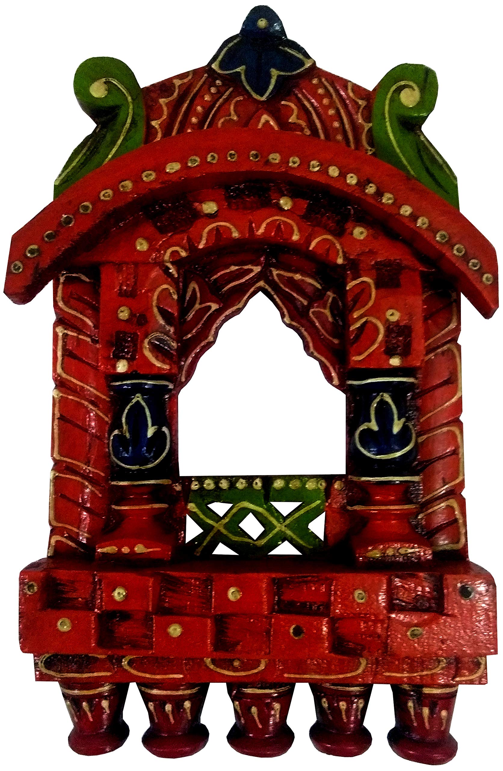Purpledip Wooden Wall Hanging 'Jharokha - Royal Palace Window': Vintage Showpiece, Multicolor (11809)