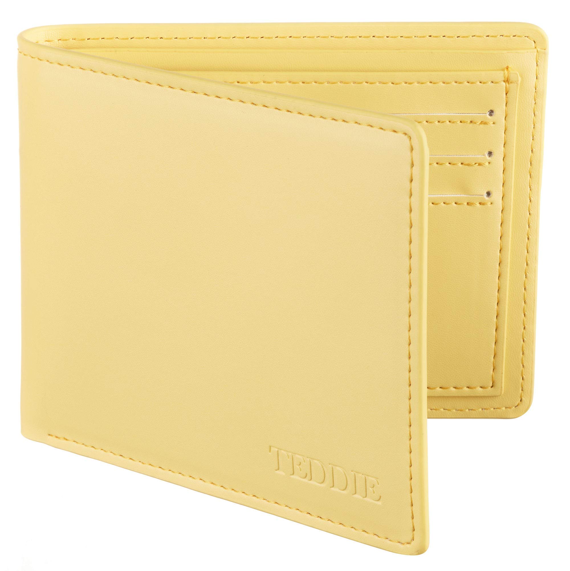 Teddie London Wallet | Non Leather Slim Unique Bifold Colourful Men Women Wallet with ID Window and Card Slot Lemon Gift Boxed