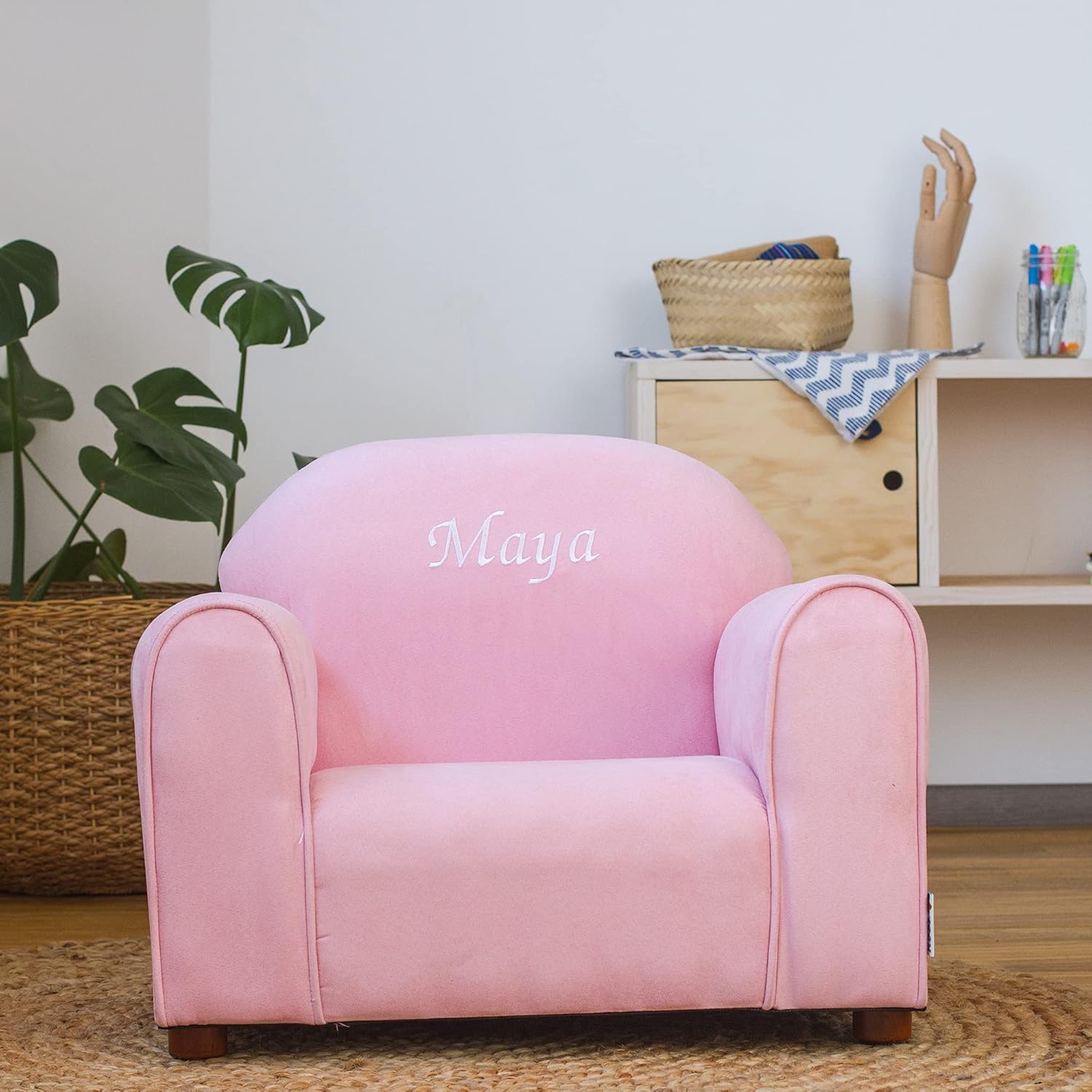 Amazoncom Upholstered Personalized Kids Chair Microfiber Suede Pink Kitchen Dining