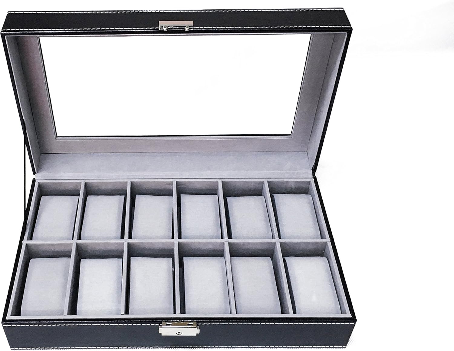 Sodynee WBPU12-03 Watch Dislpay Box Organizer, Pu Leather with Glass Top, Large, Black: Home & Kitchen
