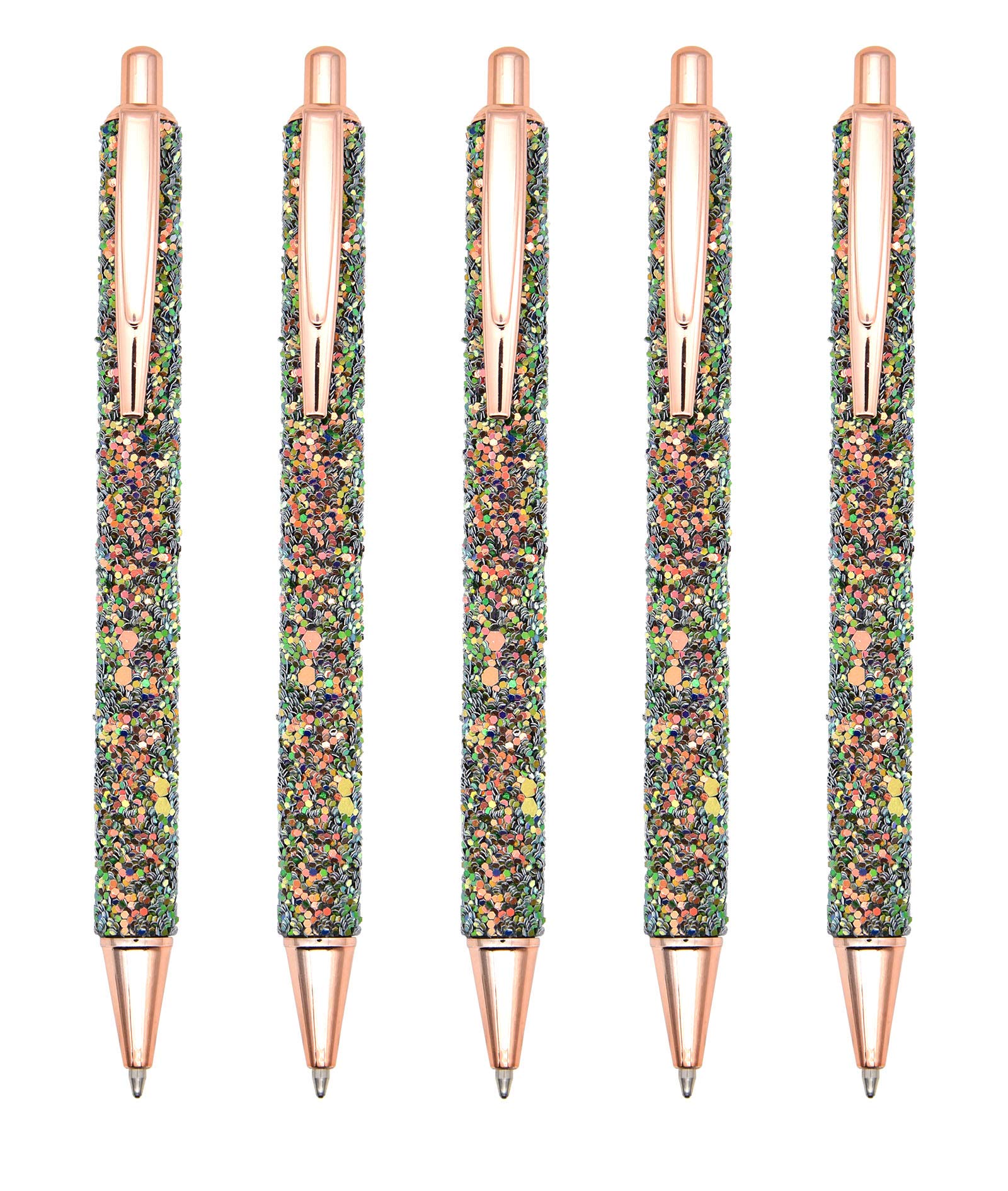 Gullor 5PCS Ballpoint Pens, Glitter Click Ball Pens, Black Ink Medium Point 1mm, for Office Supplies Gift Wedding Birthday, Dark Green