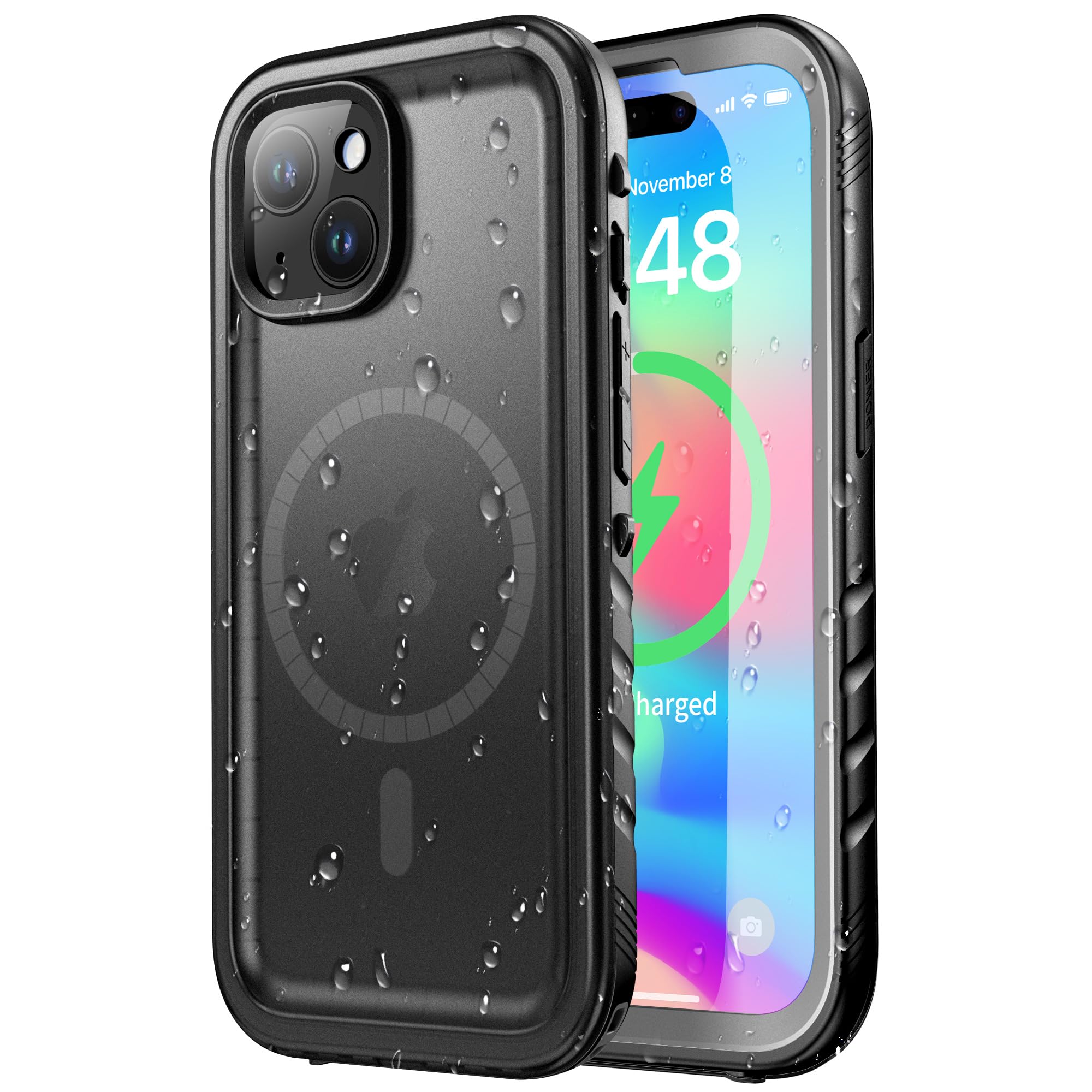 SPORTLINK Waterproof Case - Shockproof Heavy Duty Front Back Cover Built in Screen/Camera Protector 360 Full Body Protective IP68 Dustproof Military Bumper for iPhone 15 (6.1"), Black-Magnetic — image 1