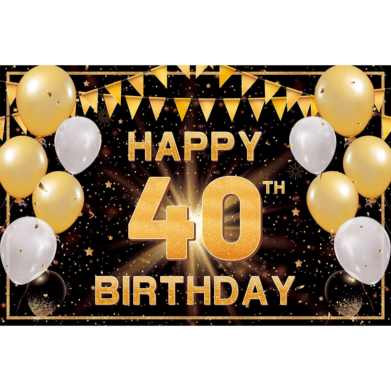 Photo 1 of 40th Birthday Decorations for Men & Women - Extra Large 6ft Backdrop Banner (70x47 Inch) Black Gold, Over The Hill Party Supplies for Indoor/Outdoor Use, 40 & Fabulous, Happy 40th Birthday Banner