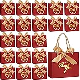 Hsei 40 Pcs Thank You Gift Bags with Handles 5.5 x 2.4 x 4.7 Inches Gold Foil Thank You Small Paper Bags Party Favor with Bow Ribbon Bulk for Christmas Wedding Birthday(Red)
