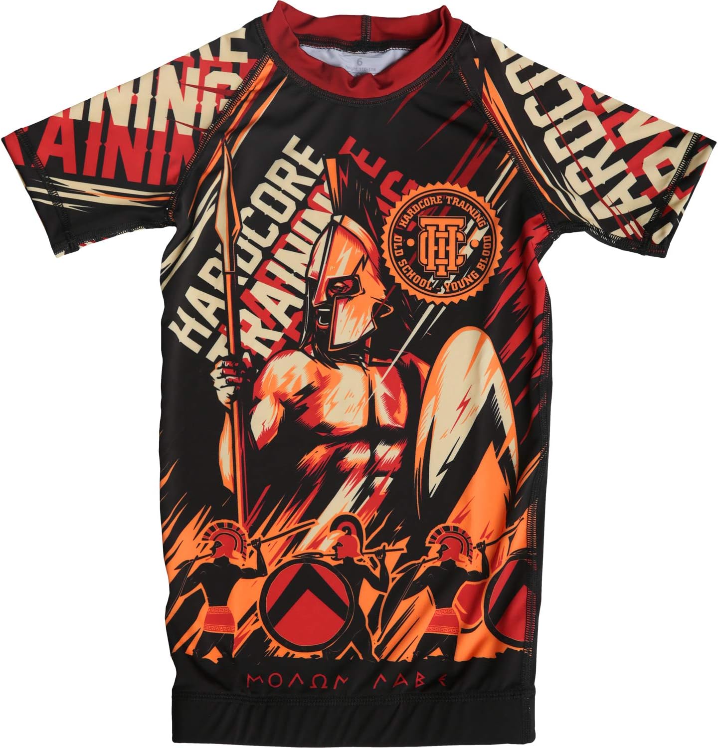 Hardcore Training Sparta Black Rash Guard Kids Unisex Compression Base Layer Tights No Gi BJJ Fitness MMA Workout Grappling
