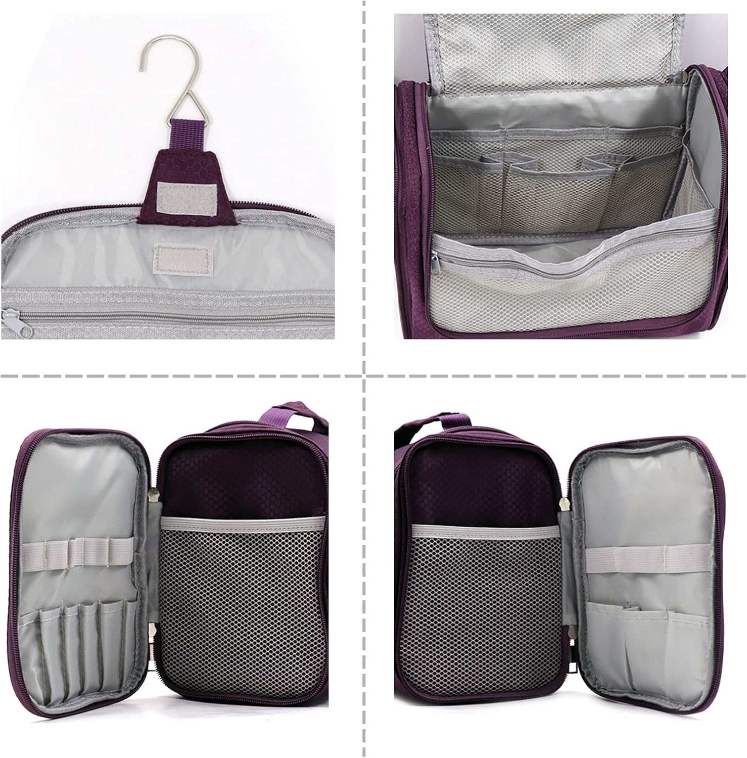 Extra Large Capacity Hanging Toiletry Bag for Men & Women, Portable Waterproof Bathroom Shower Bag, Lightweight Dopp kit Shaving Bag, Sturdy Metal Hook Organizer Makeup Bag (Purple): Clothing