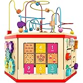 TOP BRIGHT Wooden Activity Cube for Toddlers 1-3 Bead Maze for Babies 6-12 Months Cause and Effect Toys for 1 2 3 Year Old Bo