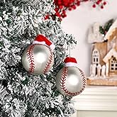 Realspring 2 Pieces Christmas Glass Sports Hanging Ornaments Hand-Painted Mini Christmas Tree Hanging Sports Ornaments for Party Xmas Tree Outdoor Garden Decoration(Baseball)