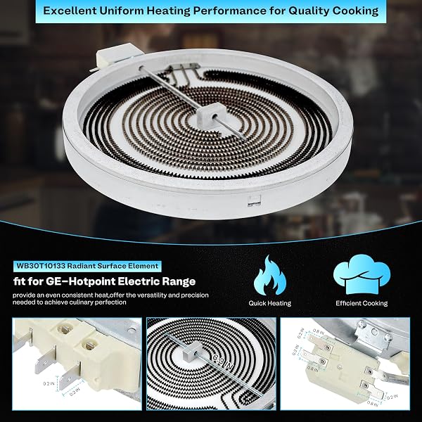 WB30T10133 9IN RADIANT SURFACE ELEMENT FIT FOR GE HOTPOINT ELECTRIC RANGE OVEN STOVE COOKTOP PARTS JB745DF1WW JB630RF1SS JD630SF1SS PS905SP2SS JBP81SM2SS EAP2321567 1PACK LUXRILIX