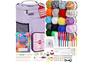 MODDA Crochet Kit for Beginners Adults and Kids - with Video Course - Make Amigurumi and Crocheting Kit Projects - Beginner Crochet Kit Includes 20 Colors Yarn, Hooks, Book, Patterns and Crochet Bag