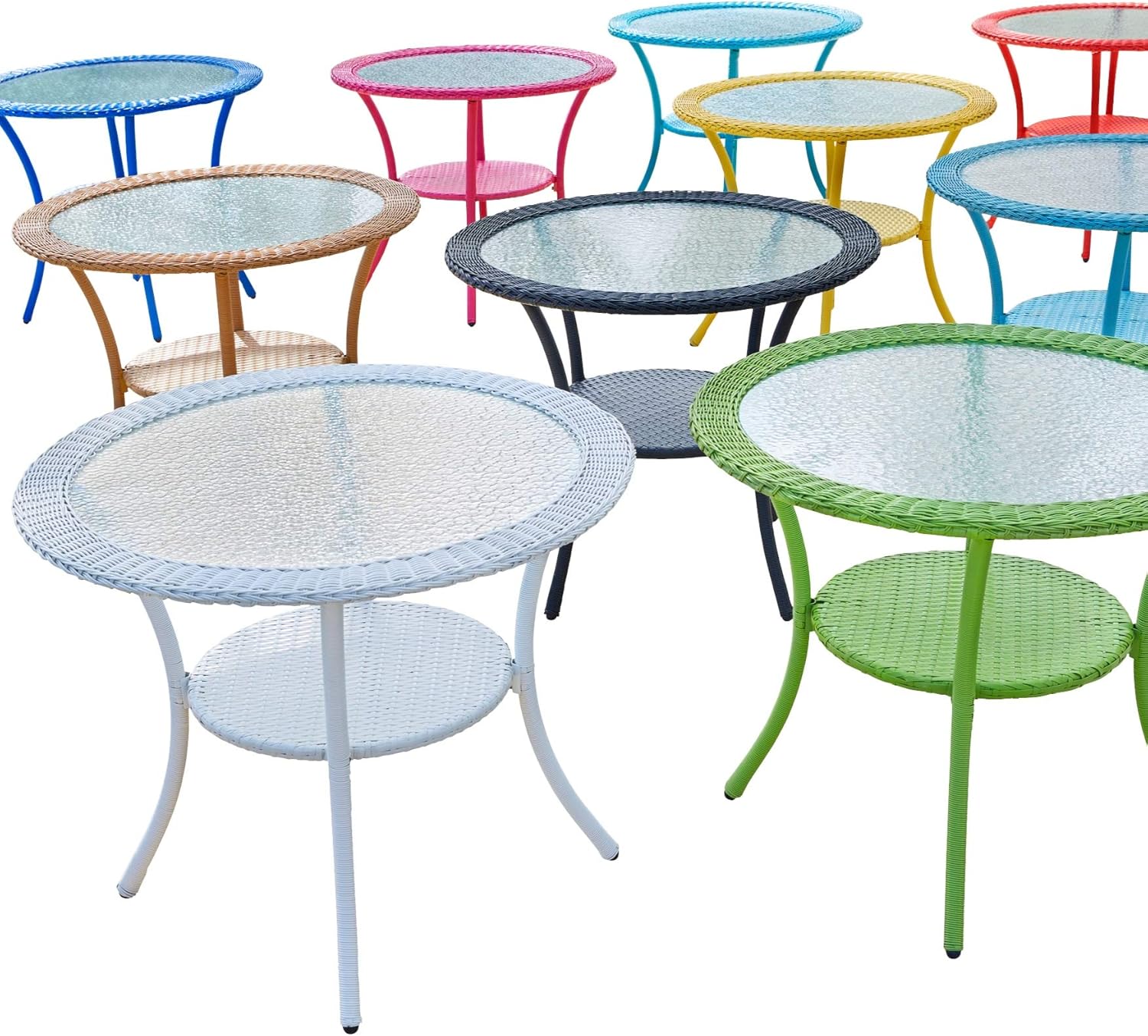BrylaneHome Roma All-Weather Resin Wicker Bistro Table Patio Furniture, White: Furniture & Decor
