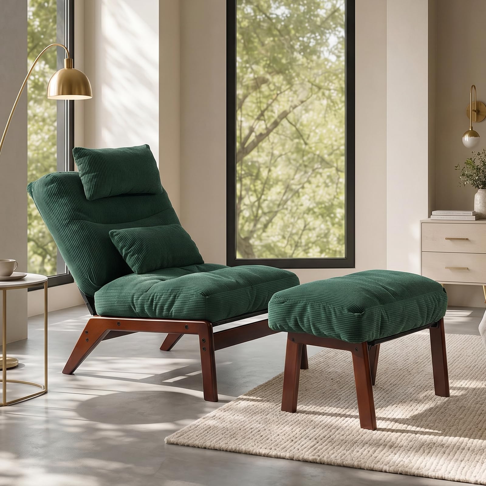 GEMBED green accent reading chair and ottoman