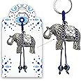 LUCKBOOSTIUM Elephant Charm Keychain with Blue Crystal & Evil Eye - Car Protection Charm, Hanging Ornament for Car, Purse, Bags & Rear View Mirror - Gift for Men & Women - Sign of Good Luck