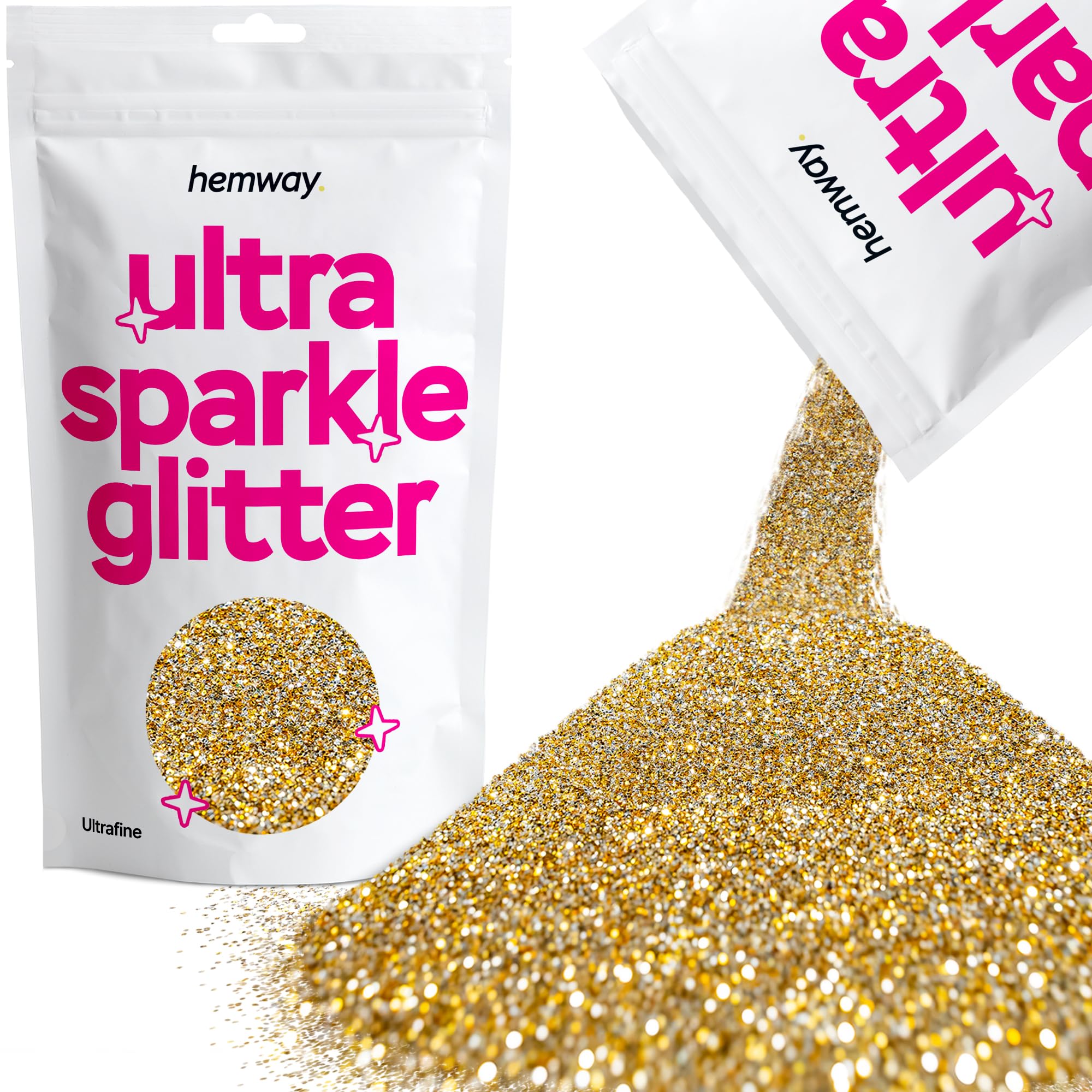 Hemway Ultra Sparkle Glitter Gold Silver 100g Ultrafine | Glitter for Arts & Craft, Makeup, Nail Art, Crafting, Card Making, Sparkle Decoration