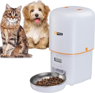 Dispensador automático de comida Risto para cães e gatos, programável, capacidade de 4 L, potência dupla, 6 refeições por dia, rede retroiluminado, comedouro em aço inoxidável