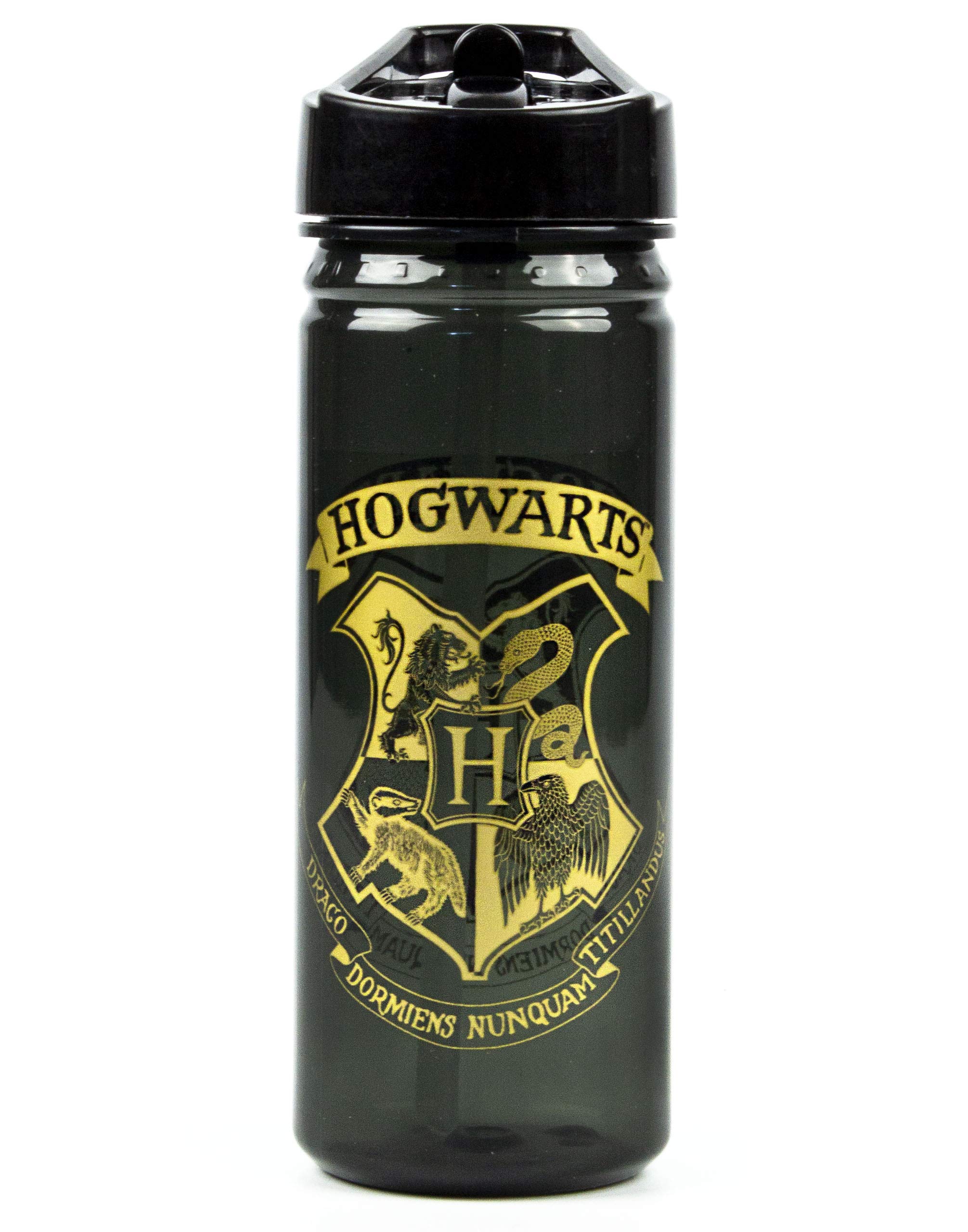 Harry Potter Water Bottle Kids Adults | Boys Girls Hogwarts Magic BPA Free Black School Drink PE Cup | 600ML Flip Lid with Carry Handle One Size