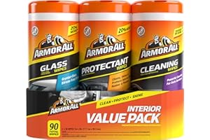 Armor All Protectant, Glass and Cleaning Wipes, Wipes for Car Interior and Car Exterior, 30 Count Each (Pack of 3)
