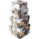 Sorarto Square Gift Boxes with Lids 4pc Set | Gold Marble Nesting Gift Boxes for Presents Birthday Wedding Bridesmaid Christmas