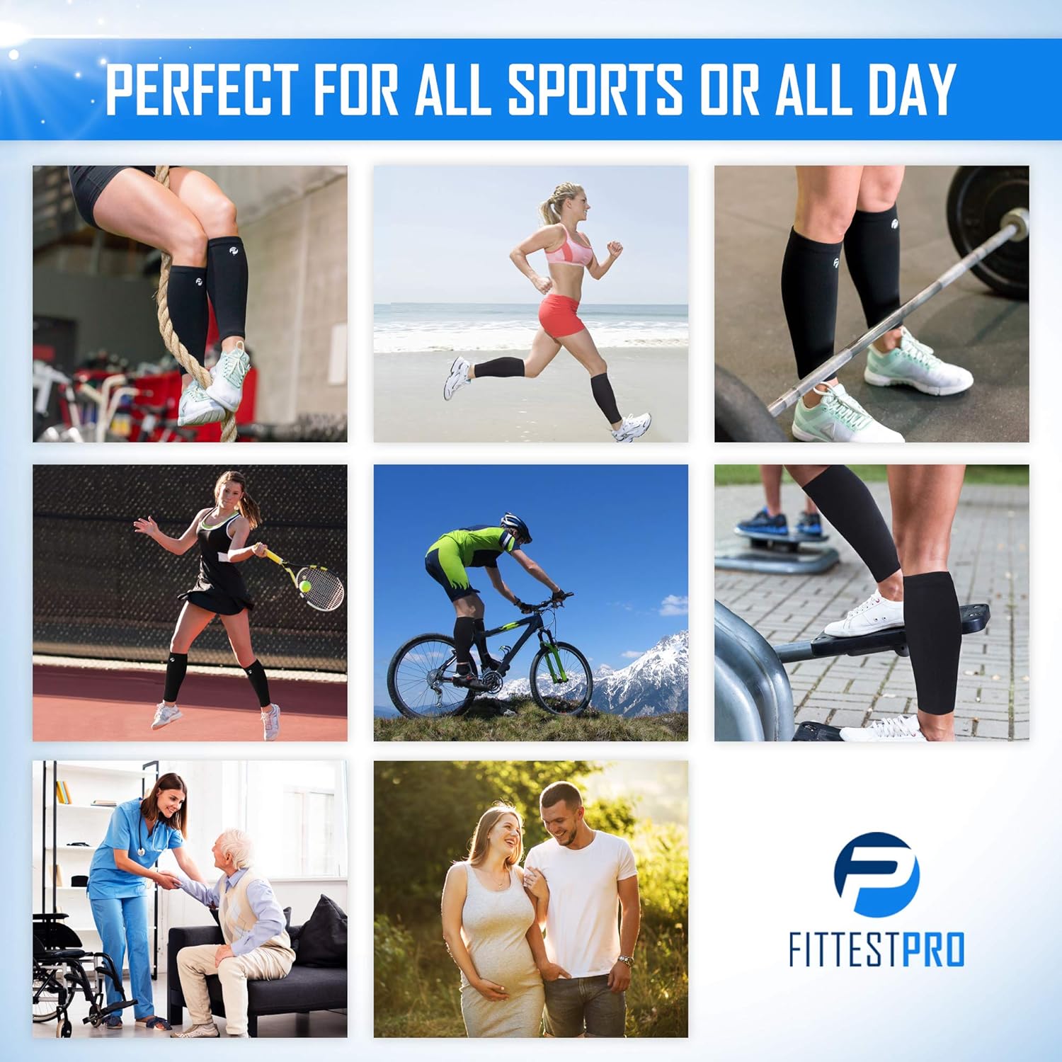 Calf Compression Sleeves and Leg Wraps (4 Piece) Shin Splint Support, Calve Guards for Men and Women - Braces Provide Healthy Circulation Pain Relief for Running, Basketball, Cycling, Maternity: Sports & Outdoors